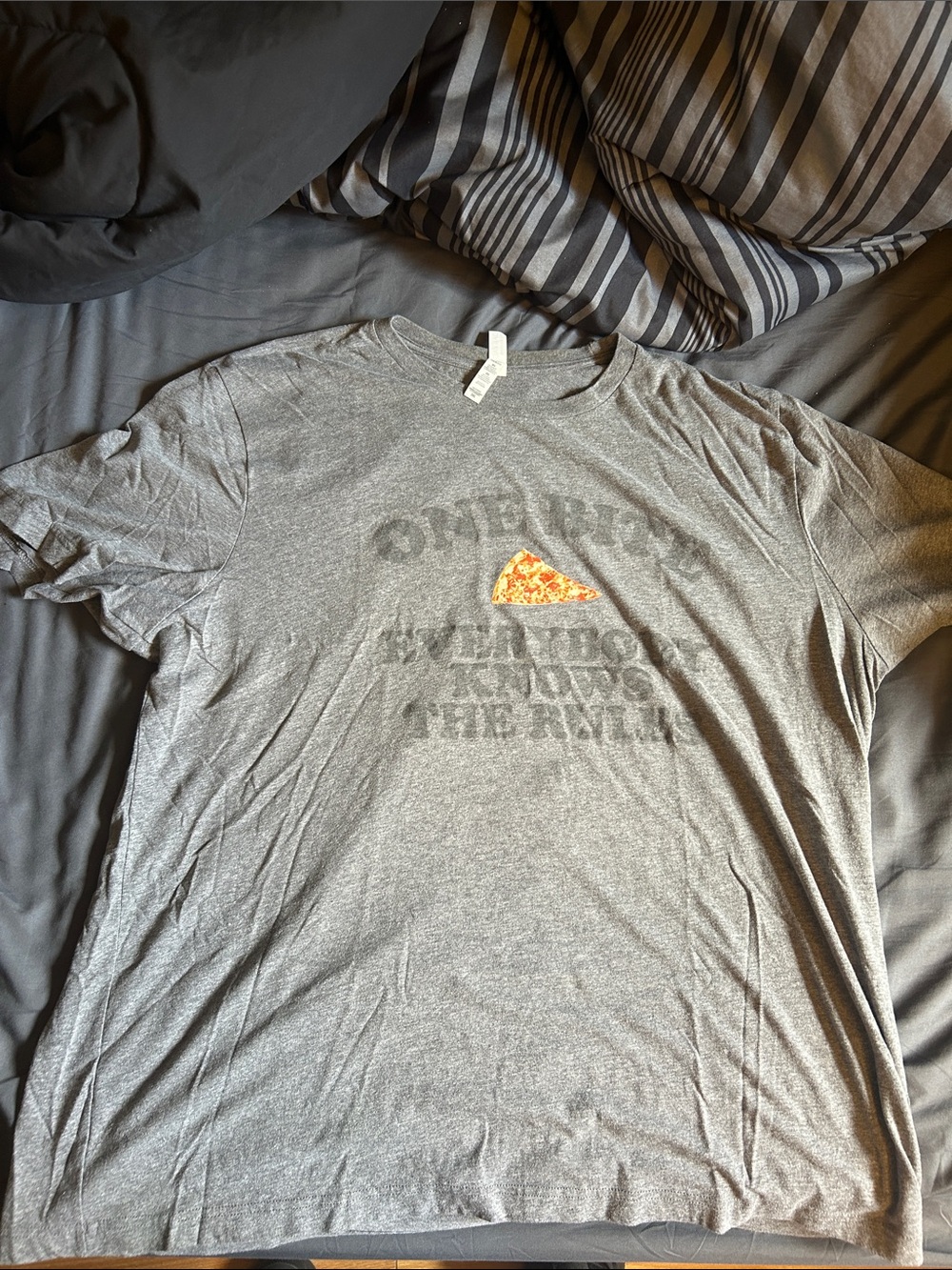 Bella Canvas Gray Tee with Small Pizza Slice Graphic